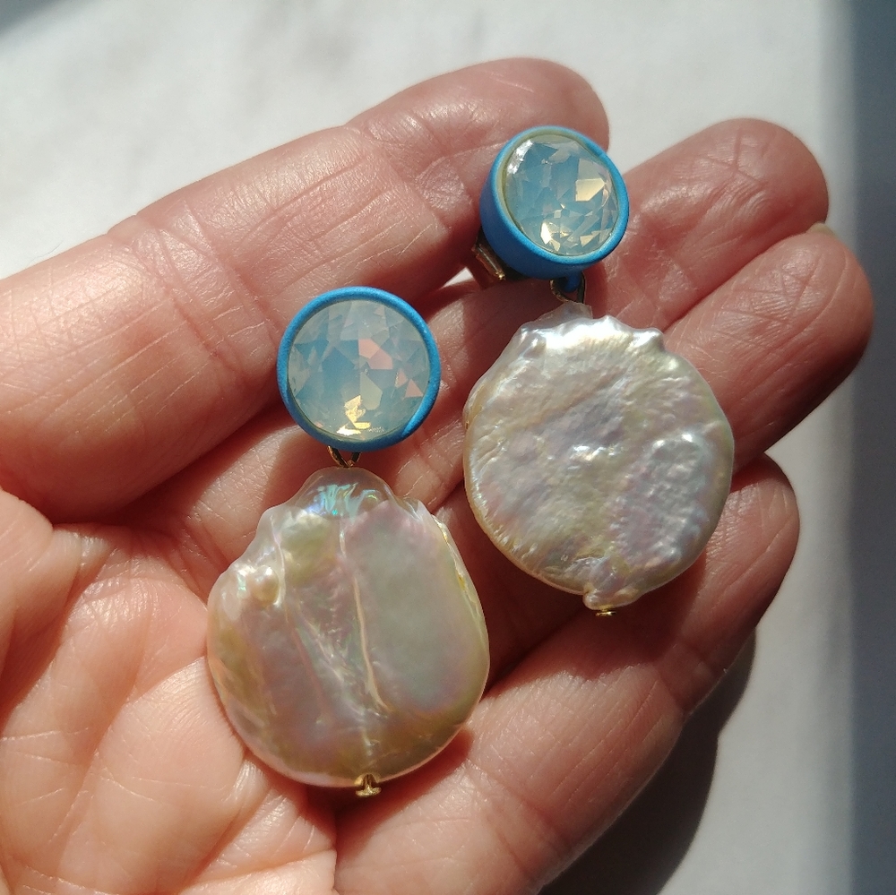 J.Crew Brulee Earrings Opal Crystal Iridescent Freshwater Pearl Earrings brûlée